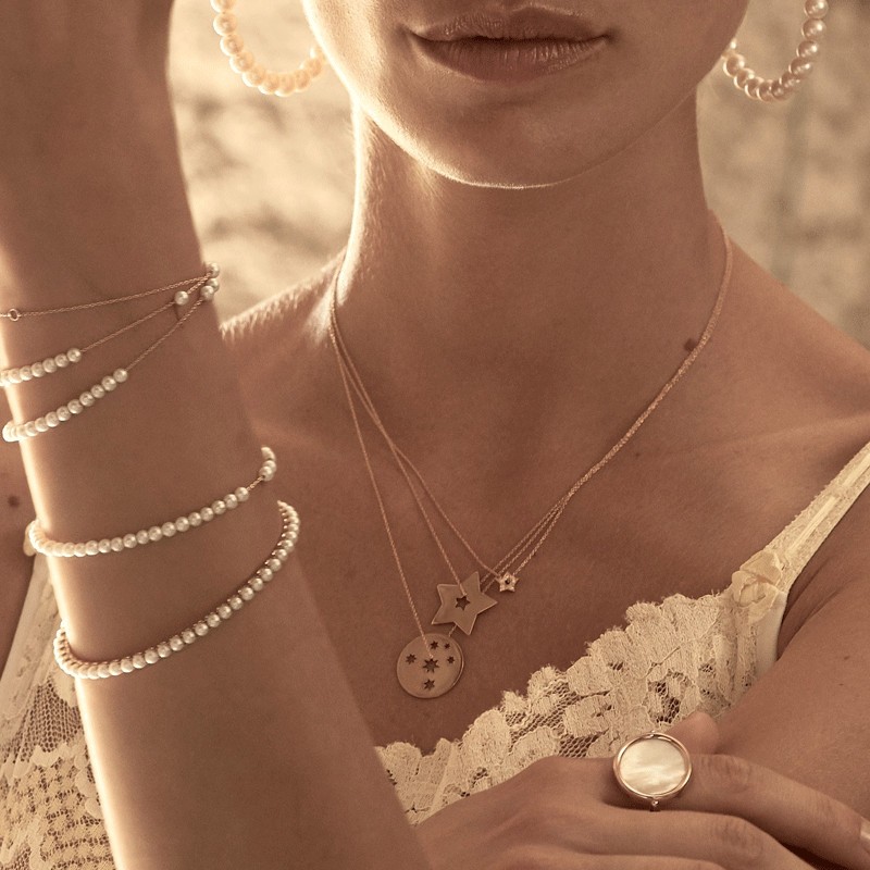 Collier Ginette NY Mini Milky Way Open Star en or rose et diamants