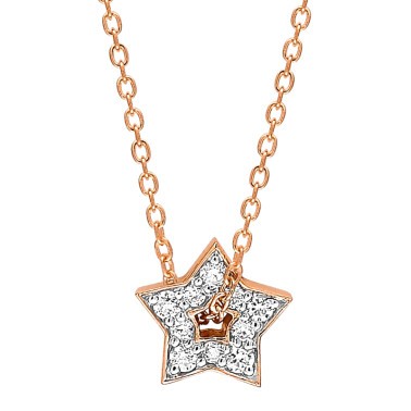 Collier Ginette NY Mini Milky Way Open Star en or rose et diamants