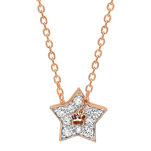 Collier Ginette NY Mini Milky Way Open Star en or rose et diamants