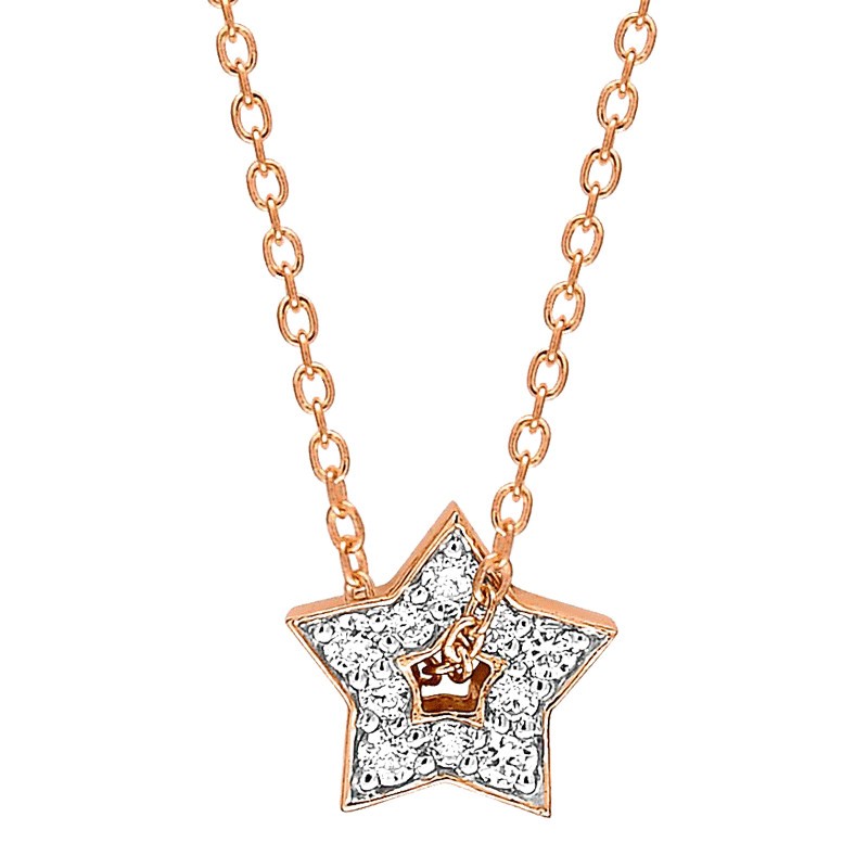 Collier Ginette NY Mini Milky Way Open Star en or rose et diamants