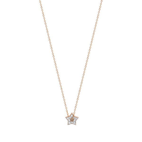 Collier Ginette NY Mini Milky Way Open Star en or rose et diamants