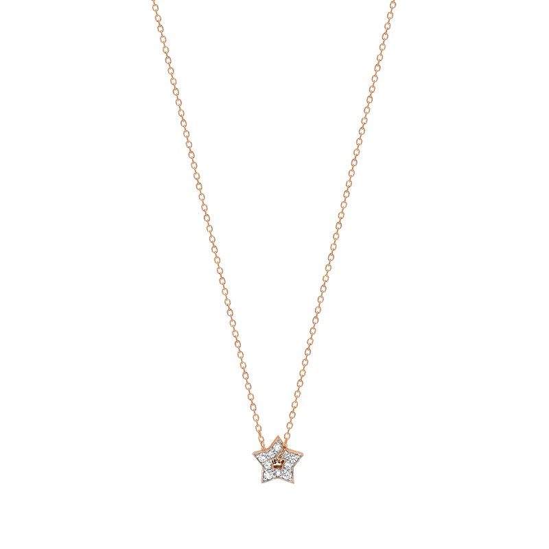 Collier Ginette NY Mini Milky Way Open Star en or rose et diamants