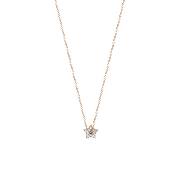 Collier Ginette NY Mini Milky Way Open Star en or rose et diamants