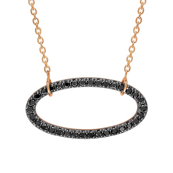 Collier Ginette NY Jumbo Ellipse on chain en or rose et diamants noirs