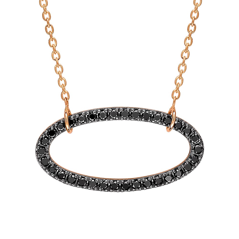 Collier Ginette NY Jumbo Ellipse on chain en or rose et diamants noirs