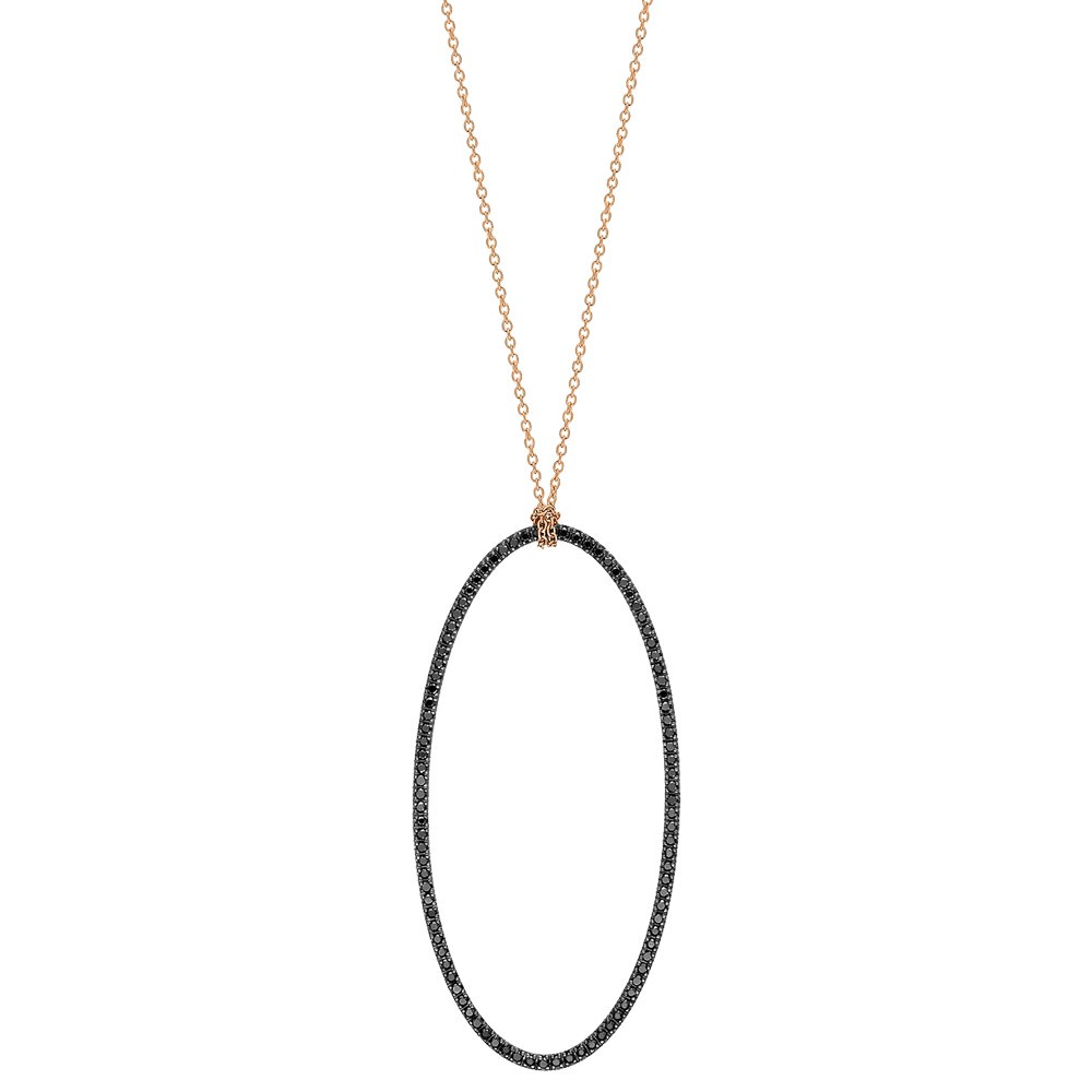 Collier Ginette NY Jumbo Ellipse on chain en or rose et diamants noirs