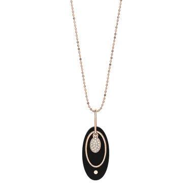 Collier Ginette NY Ellipse en or rose onyx et diamants