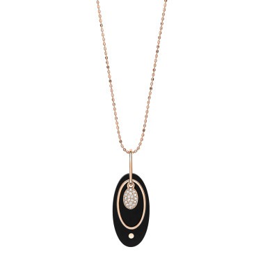 Collier Ginette NY Ellipse en or rose onyx et diamants