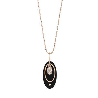 Collier Ginette NY Ellipse en or rose onyx et diamants