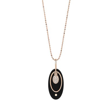 Collier Ginette NY Ellipse en or rose onyx et diamants