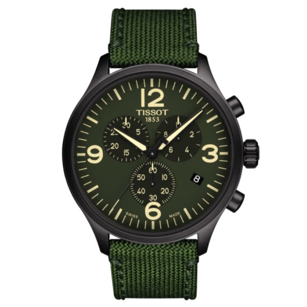 Montre Tissot T-Sport Chrono XL quartz acier PVD noir cadran vert bracelet tissu vert 45 mm