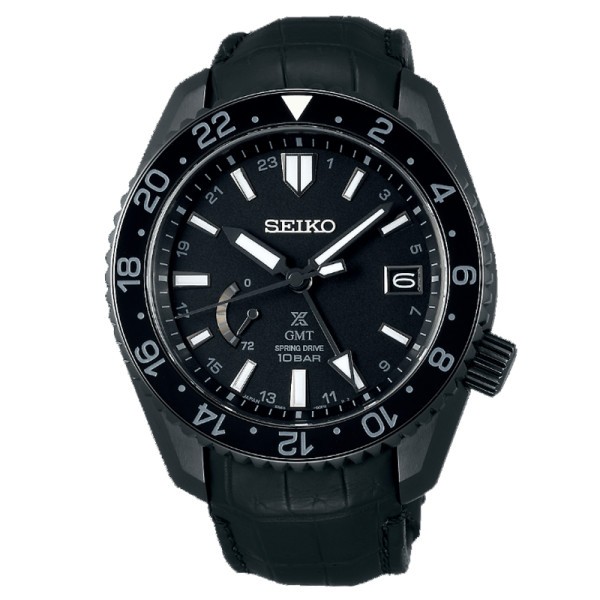 Montre Seiko Prospex LX automatique GMT cadran noir bracelet cuir noir 44,8 mm
