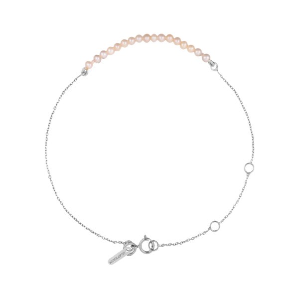 Bracelet Claverin Mini Rock My Pearls en or blanc et perles roses - SOLDAT PL