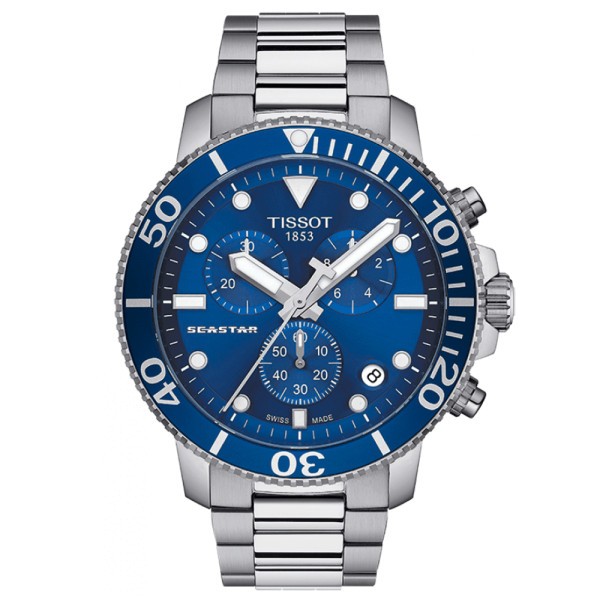 Montre Tissot T-Sport Seastar 1000 Chronograph quartz cadran bleu bracelet acier 45,5 mm