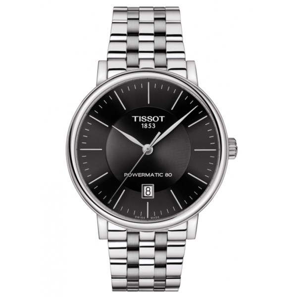 Montre Tissot T-Classic Carson Premium Powermatic 80 cadran noir bracelet acier 40 mm