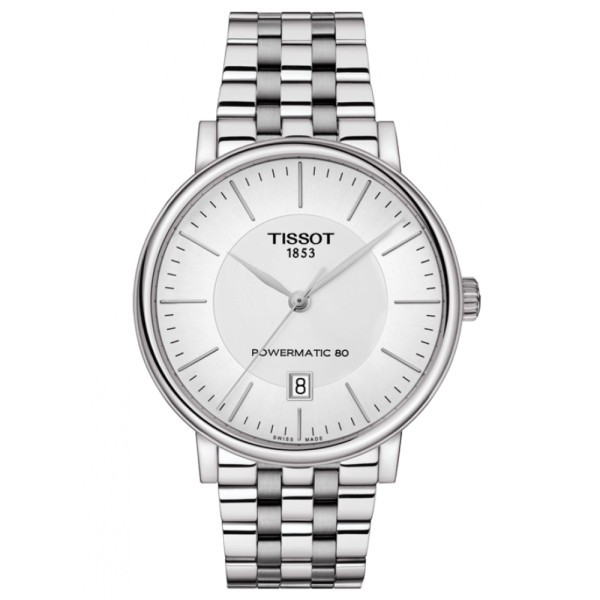 Montre Tissot T-Classic Carson Premium Powermatic 80 cadran argenté bracelet acier 40 mm