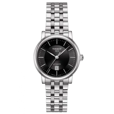 Montre Tissot T-Classic Carson Premium Lady automatique cadran noir bracelet acier 30 mm