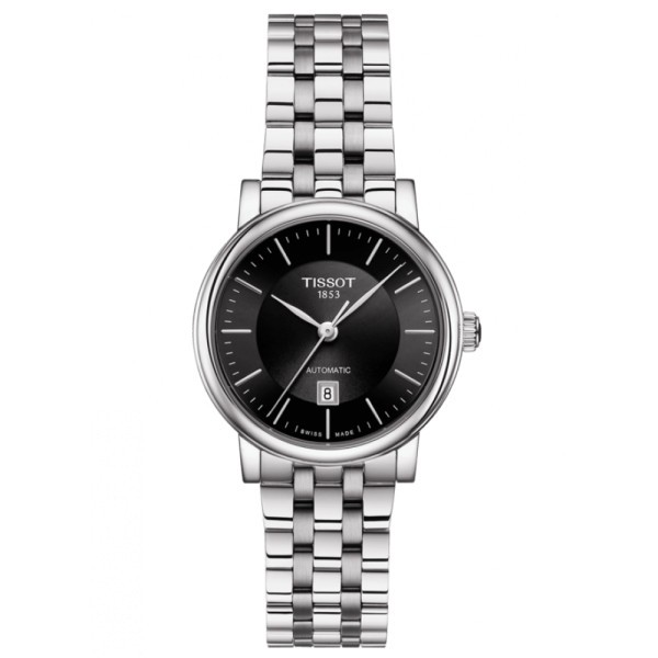 Montre Tissot T-Classic Carson Premium Lady automatique cadran noir bracelet acier 30 mm