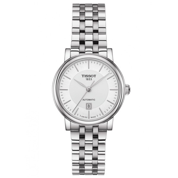 Montre Tissot T-Classic Carson Premium Lady automatique cadran argenté bracelet acier 30 mm