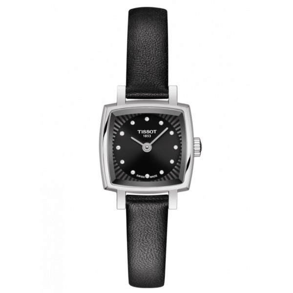 Montre Tissot T-Lady Lovely Square quartz acier cadran noir bracelet cuir noir