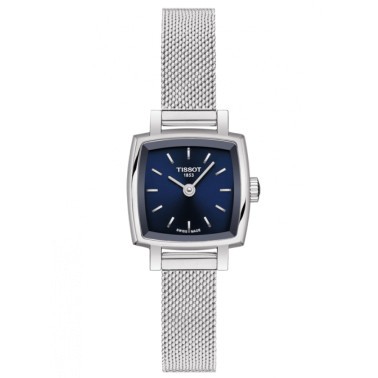 Montre Tissot T-Lady Lovely Square quartz acier cadran bleu bracelet maille milanaise