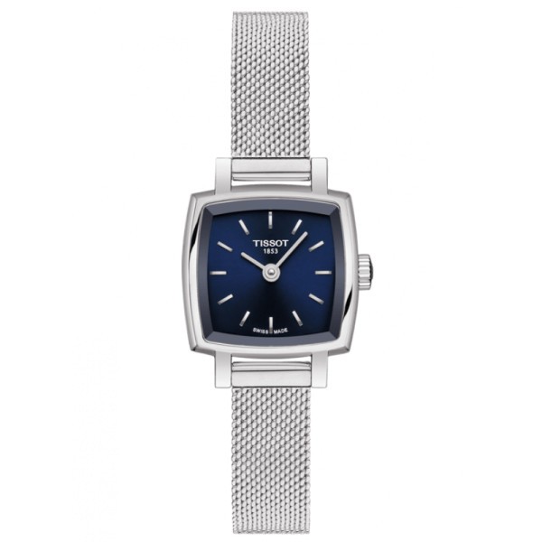 Montre Tissot T-Lady Lovely Square quartz acier cadran bleu bracelet maille milanaise