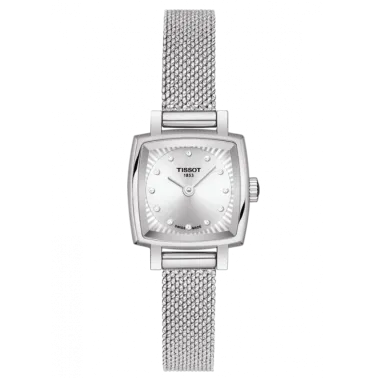 Montre Tissot T-Lady Lovely Square quartz acier cadran argenté bracelet maille milanaise