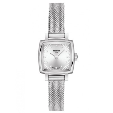 Montre Tissot T-Lady Lovely Square quartz acier cadran argenté bracelet maille milanaise