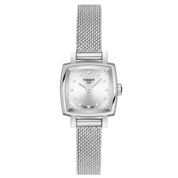 Montre Tissot T-Lady Lovely Square quartz acier cadran argenté bracelet maille milanaise