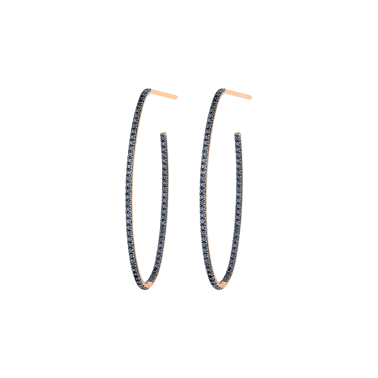 Créoles Large Ginette NY Ellipse en or rose et diamants noirs