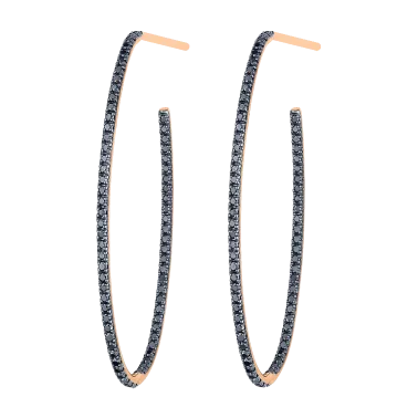Créoles Large Ginette NY Ellipse en or rose et diamants noirs