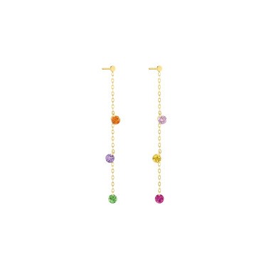 Pendants d'Oreilles La Brune et La Blonde Confetti Rainbow en or jaune et 6 pierres précieuses 0,80 carat