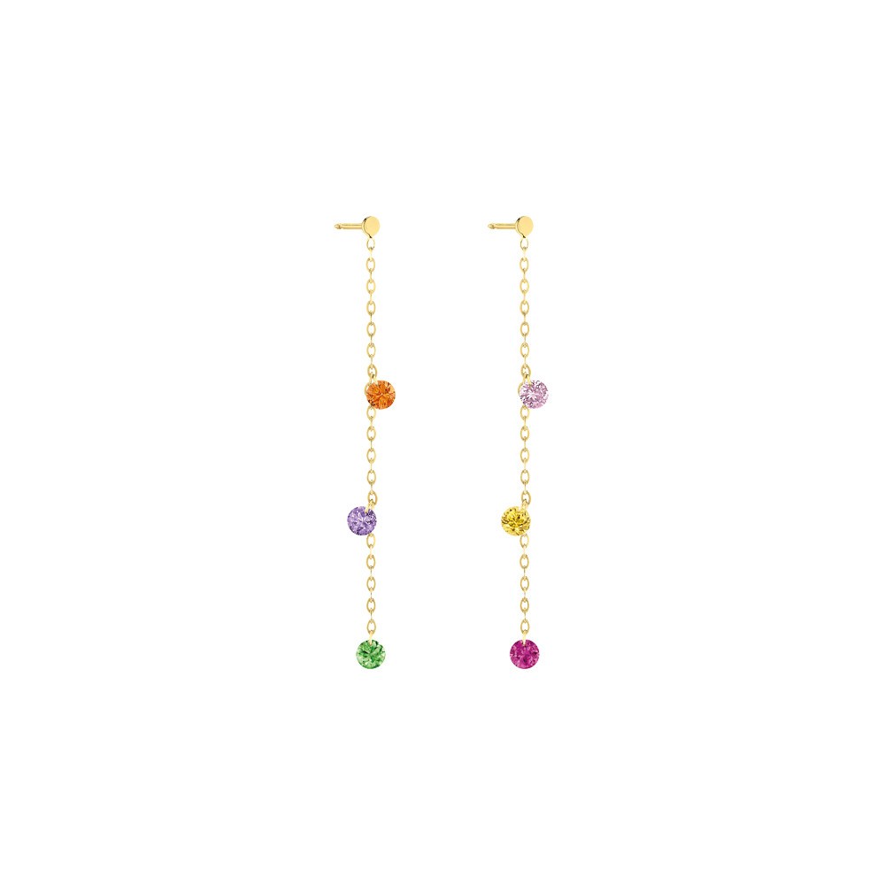 Pendants d'Oreilles La Brune et La Blonde Confetti Rainbow en or jaune et 6 pierres précieuses 0,80 carat