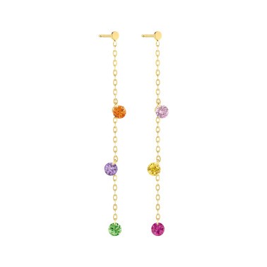 Pendants d'Oreilles La Brune et La Blonde Confetti Rainbow en or jaune et 6 pierres précieuses 0,80 carat