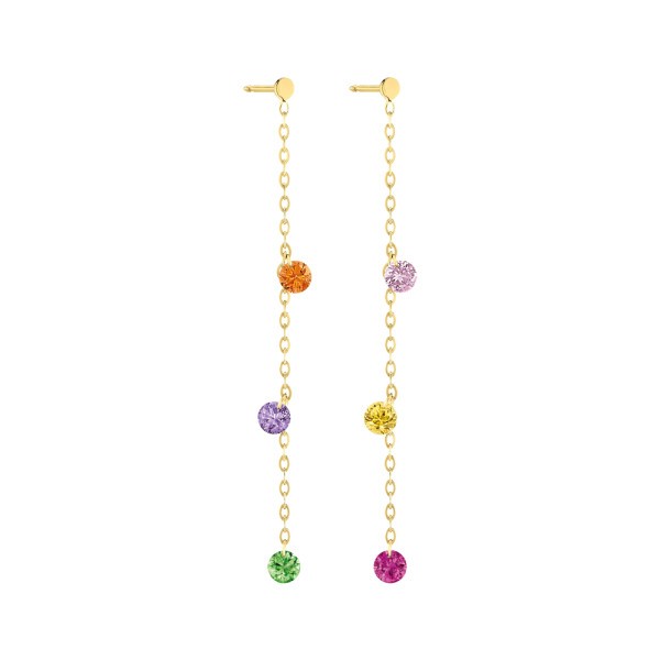 Pendants d'Oreilles La Brune et La Blonde Confetti Rainbow en or jaune et 6 pierres précieuses 0,80 carat