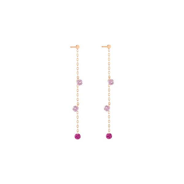 Pendants d'Oreilles La Brune et La Blonde Confetti Rose en or rose rubis et saphirs rose 0,80 carat