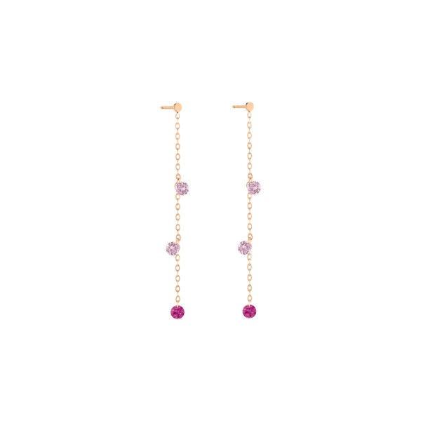 Pendants d'Oreilles La Brune et La Blonde Confetti Rose en or rose rubis et saphirs rose 0,80 carat