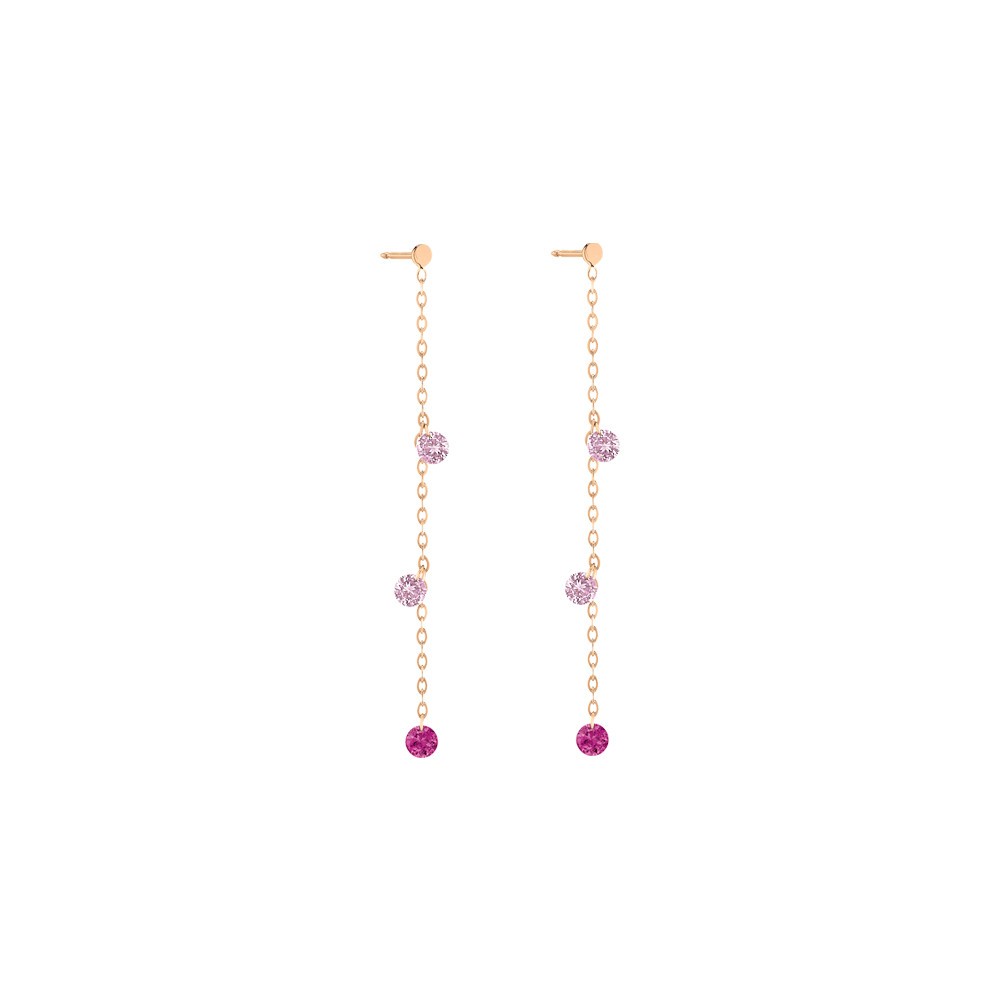 Pendants d'Oreilles La Brune et La Blonde Confetti Rose en or rose rubis et saphirs rose 0,80 carat