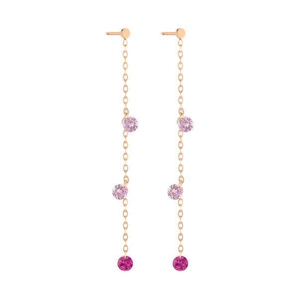 Pendants d'Oreilles La Brune et La Blonde Confetti Rose en or rose rubis et saphirs rose 0,80 carat