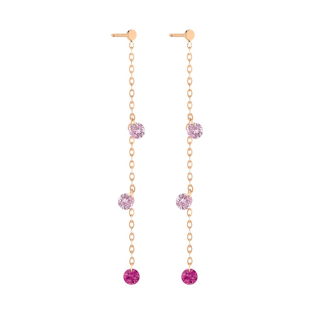 Pendants d'Oreilles La Brune et La Blonde Confetti Rose en or rose rubis et saphirs rose 0,80 carat