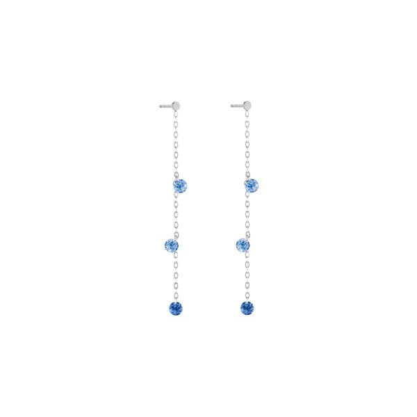 Pendants d'Oreilles La Brune et La Blonde Confetti Bleu en or blanc et 6 saphirs bleus 0,80 carat