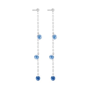 Pendants d'Oreilles La Brune et La Blonde Confetti Bleu en or blanc et 6 saphirs bleus 0,80 carat