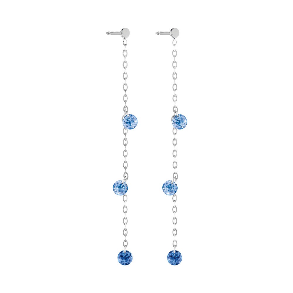 Pendants d'Oreilles La Brune et La Blonde Confetti Bleu en or blanc et 6 saphirs bleus 0,80 carat