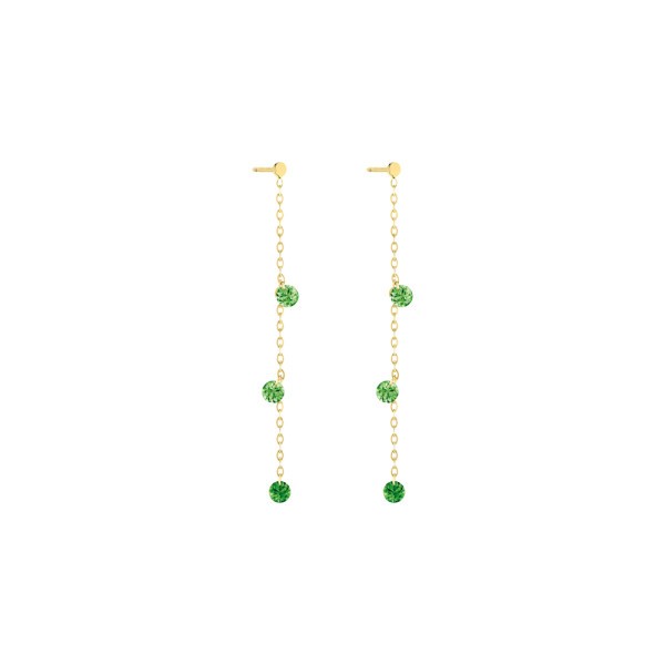 Pendants d'Oreilles La Brune et La Blonde Confetti Vert en or jaune et 6 tsavorites 0,80 carat