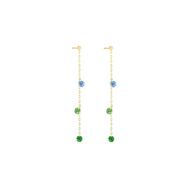 Pendants d'Oreilles La Brune et La Blonde Confetti Rio en or jaune saphirs bleus et tsavorites 0,80 carat