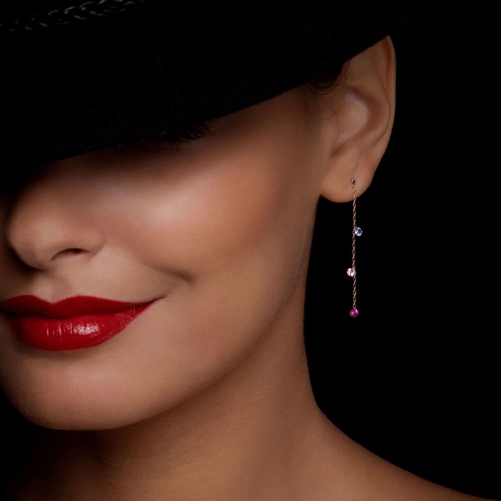 Pendants d'Oreilles La Brune et La Blonde Confetti Venise en or rose et 6 pierres précieuses 0,80 carat