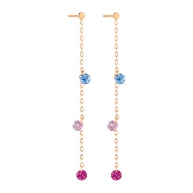Pendants d'Oreilles La Brune et La Blonde Confetti Venise en or rose et 6 pierres précieuses 0,80 carat