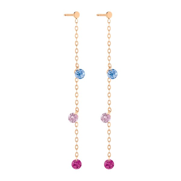 Pendants d'Oreilles La Brune et La Blonde Confetti Venise en or rose et 6 pierres précieuses 0,80 carat