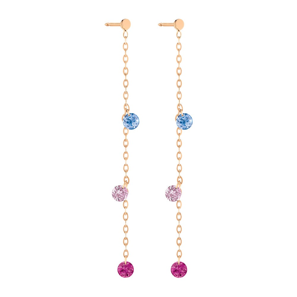 Pendants d'Oreilles La Brune et La Blonde Confetti Venise en or rose et 6 pierres précieuses 0,80 carat