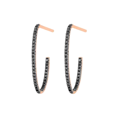 Créoles Ginette NY Ellipse en or rose et diamants noirs